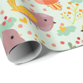 鳥のかわいい小鳥のアートパターン ラッピングペーパー (ロールコーナー)