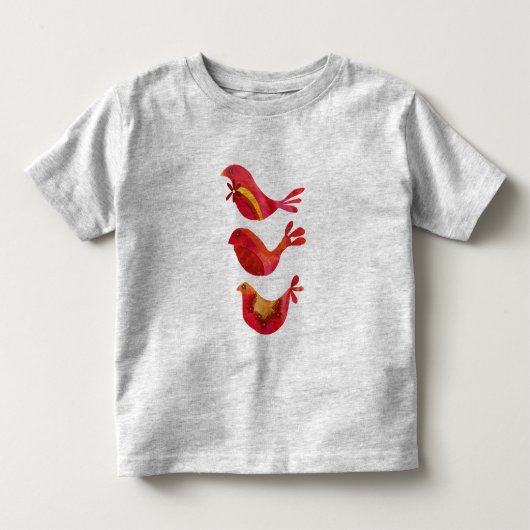 鳥のかわいい民俗赤いトリオ トドラーTシャツ (正面)
