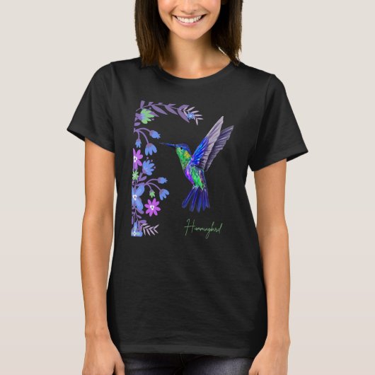 鳥のための植物花とハチドリ Tシャツ (正面)