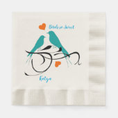 鳥のように甘い、水色オレンジ色のハート紙 縁ありランチョンナプキン (正面)