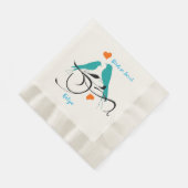 鳥のように甘い、水色オレンジ色のハート紙 縁ありランチョンナプキン (角)