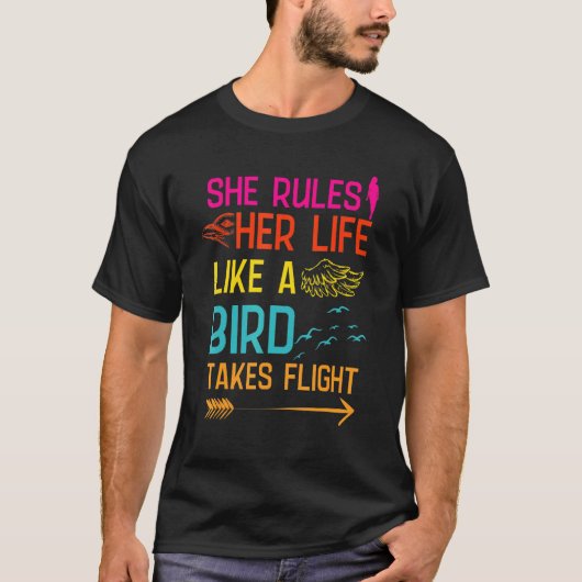 鳥のように自由に生きる 鳥見 Tシャツ (正面)