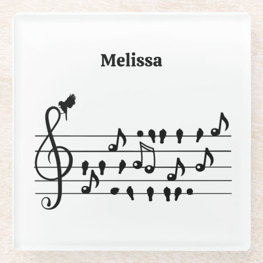 鳥のように自由に、音楽のノートとして歌の鳥の演技 ガラスコースター (正面)