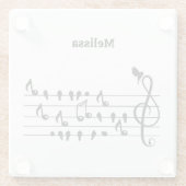 鳥のように自由に、音楽のノートとして歌の鳥の演技 ガラスコースター (裏面)