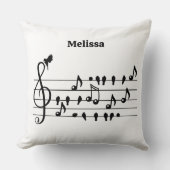 鳥のように自由に、音楽のノートとして歌の鳥の演技 クッション (正面)