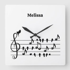 鳥のように自由に、音楽のノートとして歌の鳥の演技 スクエア壁時計