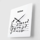 鳥のように自由に、音楽のノートとして歌の鳥の演技 スクエア壁時計 (傾斜)