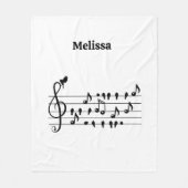 鳥のように自由に、音楽のノートとして歌の鳥の演技 フリースブランケット (正面)