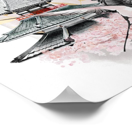 鳥のアートワークを日本の取り込む ポスター (角)