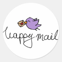 鳥のイラストがかわいい丸型ビジネスステッカー ハッピーメール