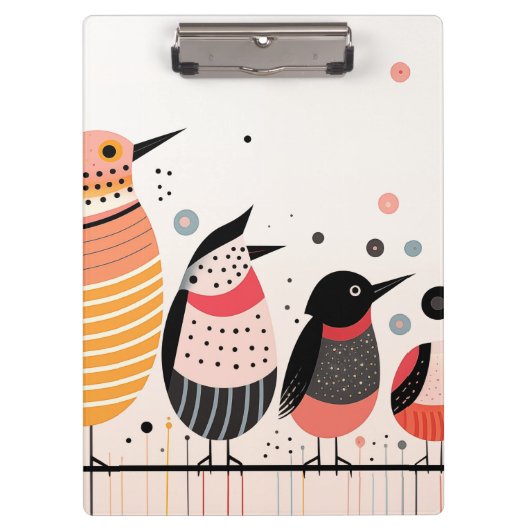 鳥のイラストレーション(ドットとストライプ) クリップボード (正面)