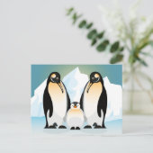 鳥のイラストレーション – ペンギンの家族のはがき ポストカード (スタンド正面)