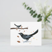 鳥のイラストレーション – 秋の色 ポストカード (スタンド正面)