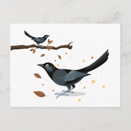 鳥のイラストレーション – 秋の色 ポストカード