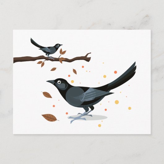 鳥のイラストレーション – 秋の色 ポストカード (正面)