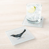 鳥のイラストレーション – 黒い鳥 ガラスコースター (アングル)