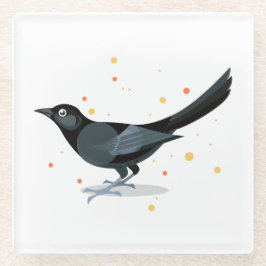 鳥のイラストレーション – 黒い鳥 ガラスコースター