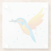鳥のイラストレーション- Kingfisher ガラスコースター (裏面)