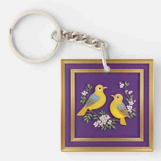🕊️ 鳥のイラスト入りゴールドフレームのギフト用キーホルダー 🕊️ キーホルダー (正面)