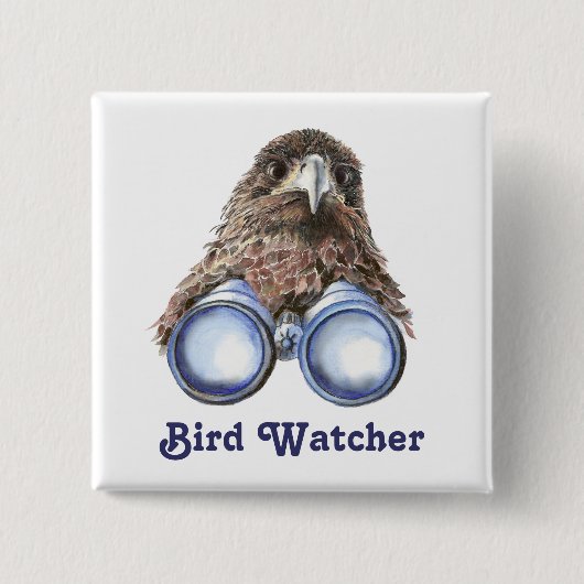 鳥のウォッチャーあなたを見て動物のユーモアの水の色 缶バッジ (正面)