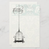 鳥のエアメール付きモノグラムヴィンテージ鳥かご 便箋 (正面/裏面)