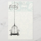 鳥のエアメール付きモノグラムヴィンテージ鳥かご 便箋 (正面)