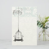 鳥のエアメール付きモノグラムヴィンテージ鳥かご 便箋 (スタンド正面)