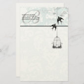 鳥のエアメール付きモノグラムヴィンテージ鳥かご 便箋 (正面/裏面)