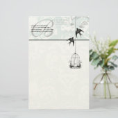 鳥のエアメール付きモノグラムヴィンテージ鳥かご 便箋 (スタンド正面)