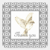 鳥のエレガント灰色のレース模様 スクエアシール (正面)
