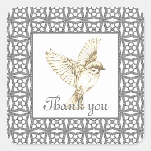 鳥のエレガント灰色のレース模様 スクエアシール (正面)