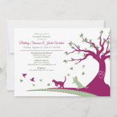 鳥のカップルのシャワーを追跡している猫 招待状 (正面)