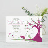 鳥のカップルのシャワーを追跡している猫 招待状 (スタンド正面)