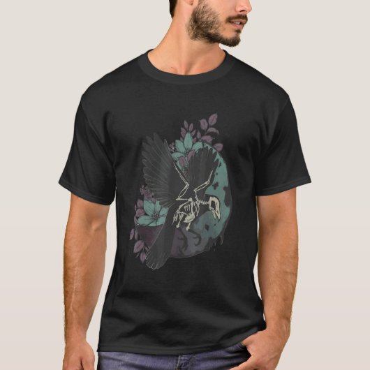 鳥のカラスのスケルトン暗いアートカラス Tシャツ (正面)