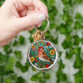 鳥のカラフルアートワーク キーホルダー (手)