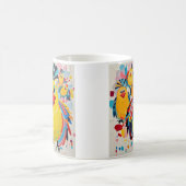 鳥のカラフルアート抽象芸術の巨大な可愛いおもしろい コーヒーマグカップ (中央)