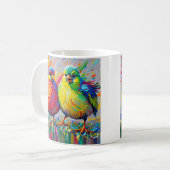 鳥のカラフルアート抽象芸術の巨大な可愛いおもしろい コーヒーマグカップ (正面左)