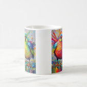 鳥のカラフルアート抽象芸術の巨大な可愛いおもしろい コーヒーマグカップ (中央)