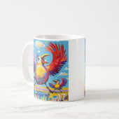 鳥のカラフルアート抽象芸術の巨大な可愛いおもしろい コーヒーマグカップ (正面左)