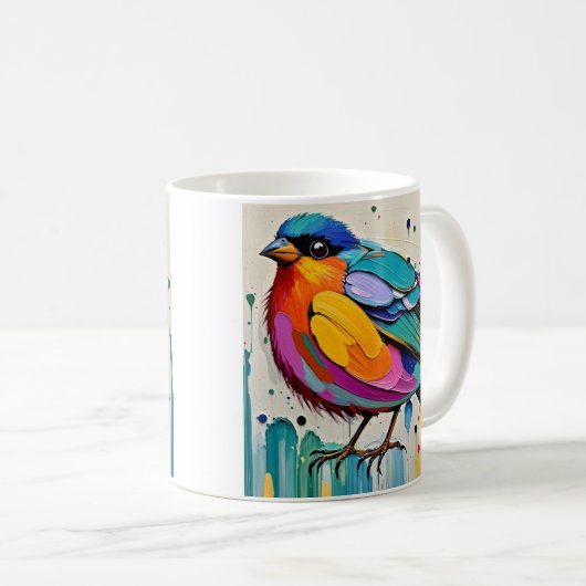 鳥のカラフルアート抽象芸術の巨大な可愛いおもしろい コーヒーマグカップ (正面右)