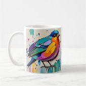 鳥のカラフルアート抽象芸術の巨大な可愛いおもしろい コーヒーマグカップ (左)