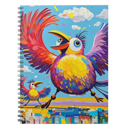 鳥のカラフルアート抽象芸術の巨大な可愛いおもしろい ノートブック (正面)