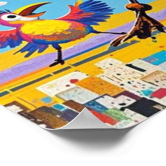 鳥のカラフルアート抽象芸術の巨大な可愛いおもしろい ポスター (角)