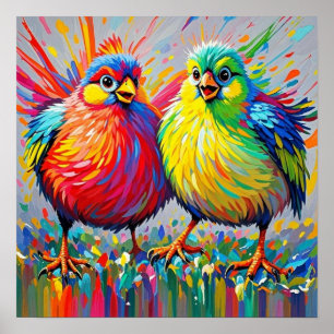 鳥のカラフルアート抽象芸術の巨大な可愛いおもしろい ポスター