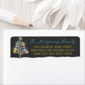 鳥のカラフルクリスマススノーツリーホリデーアドレス ラベル (インサイチュ)