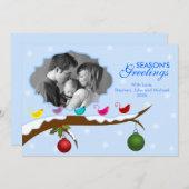 鳥のカラフルクリスマスホリデーフォトカード シーズンカード (正面/裏面)