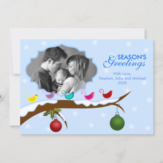 鳥のカラフルクリスマスホリデーフォトカード シーズンカード (正面)