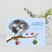 鳥のカラフルクリスマスホリデーフォトカード シーズンカード (スタンド正面)