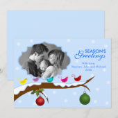 鳥のカラフルクリスマスホリデーフォトカード シーズンカード (正面/裏面)