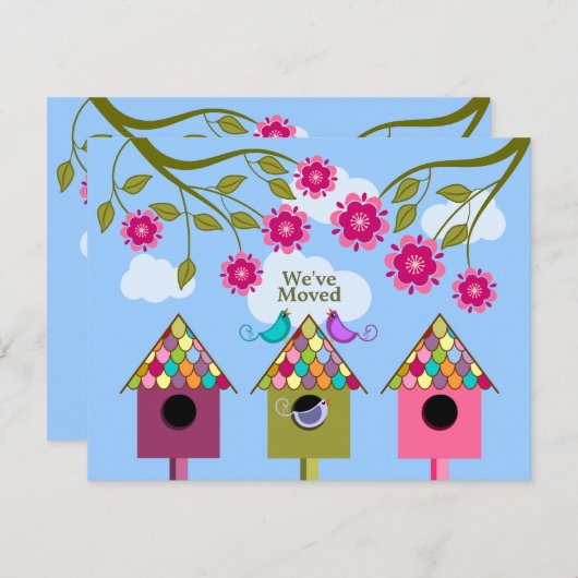 鳥のカラフル動く発表 案内状 (正面/裏面)